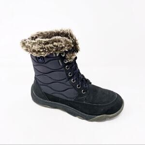 Sperry Winter Cove Black Snow Boot Womens Lace Up Leather Faux Fur Quilted 6.5
